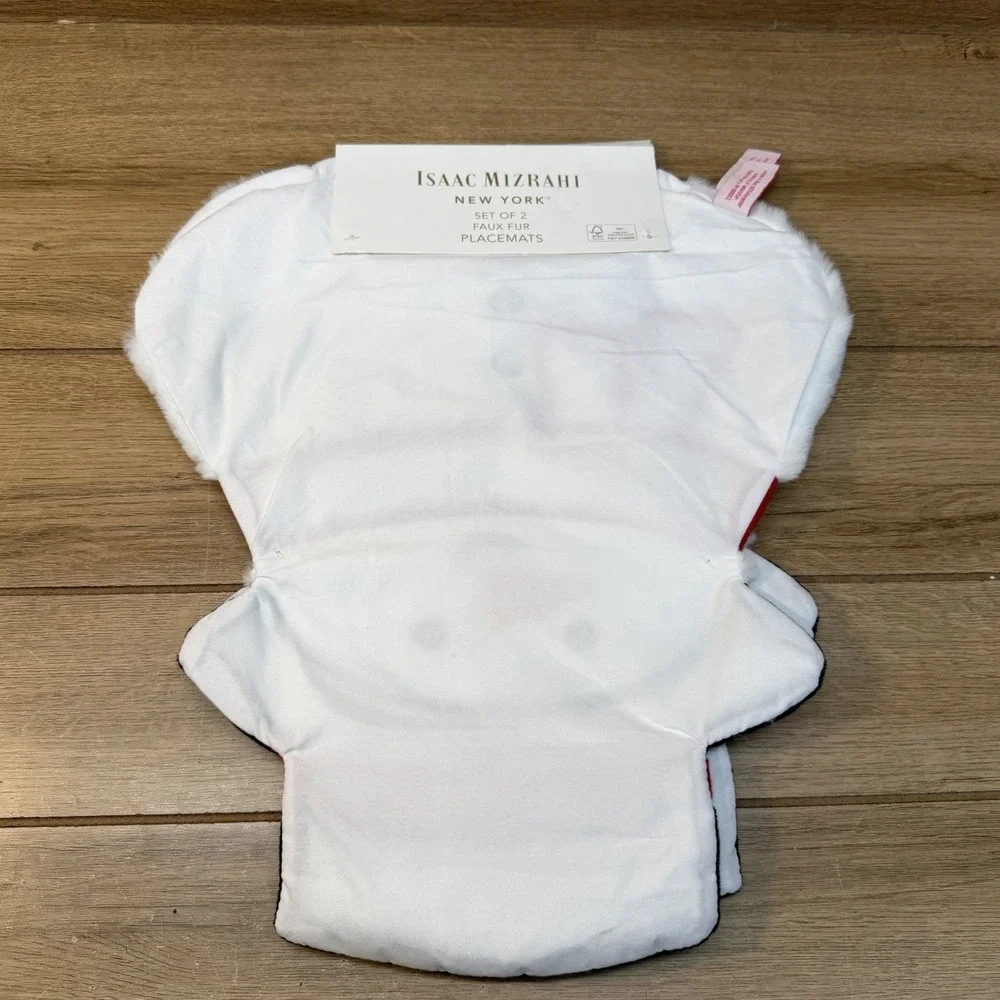 Isaac Mizrahi Christmas Snowman Red White Luxe Faux Fur 15in Set Of 2 Placemats